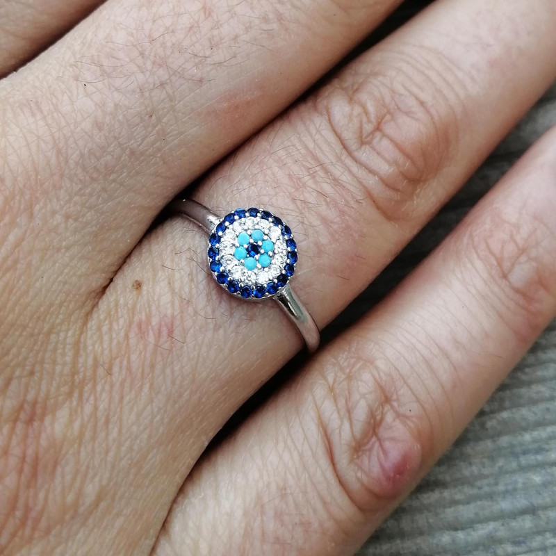 انگشتر نقره زنانه مدل چشم نظر تک چشم کد RS2039