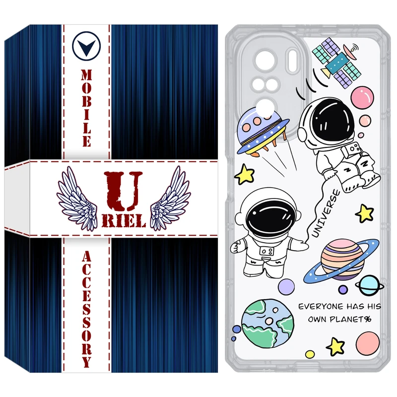 کاور یوریل قاب مدل Clear کد 25 طرح فضانوردان مناسب برای گوشی موبایل شیائومی Poco F3 / Redmi K40 / Mi 11i
