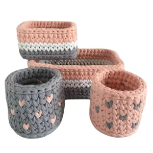 سبد قلاب بافی تریکو مدل گندمی مجموعه 4 عددی