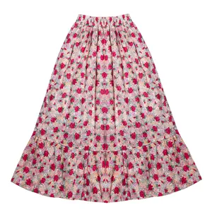 دامن چین‌دار زنانه مدل کمر کش طبقه ای گلدار