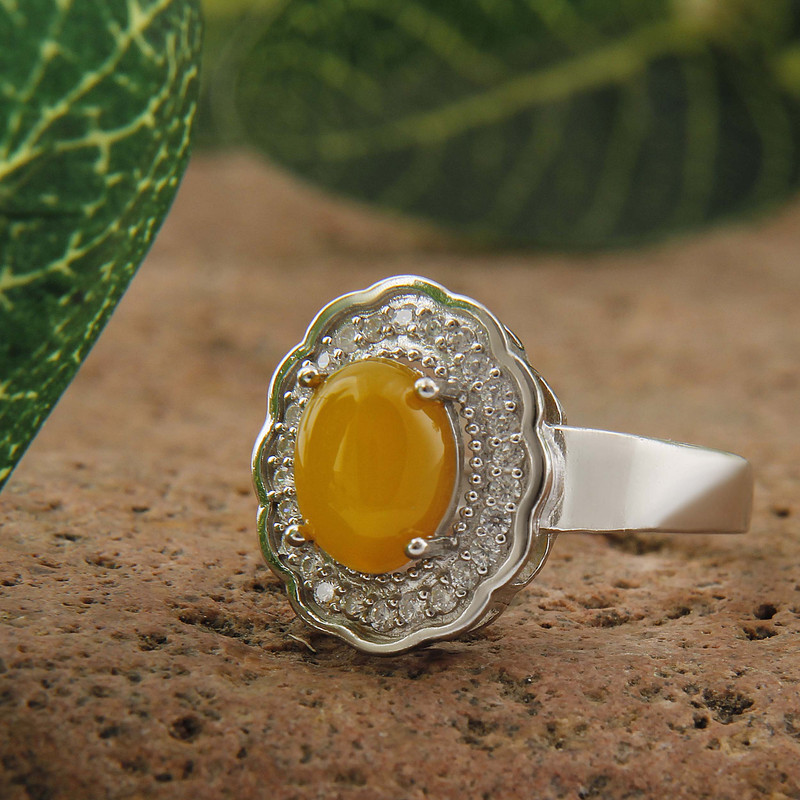 انگشتر نقره زنانه بازرگانی میلادی مدل سنگ عقیق شرف الشمس نگین برلیان بدون ریزش ابکاری رادیوم کد AWR_1586