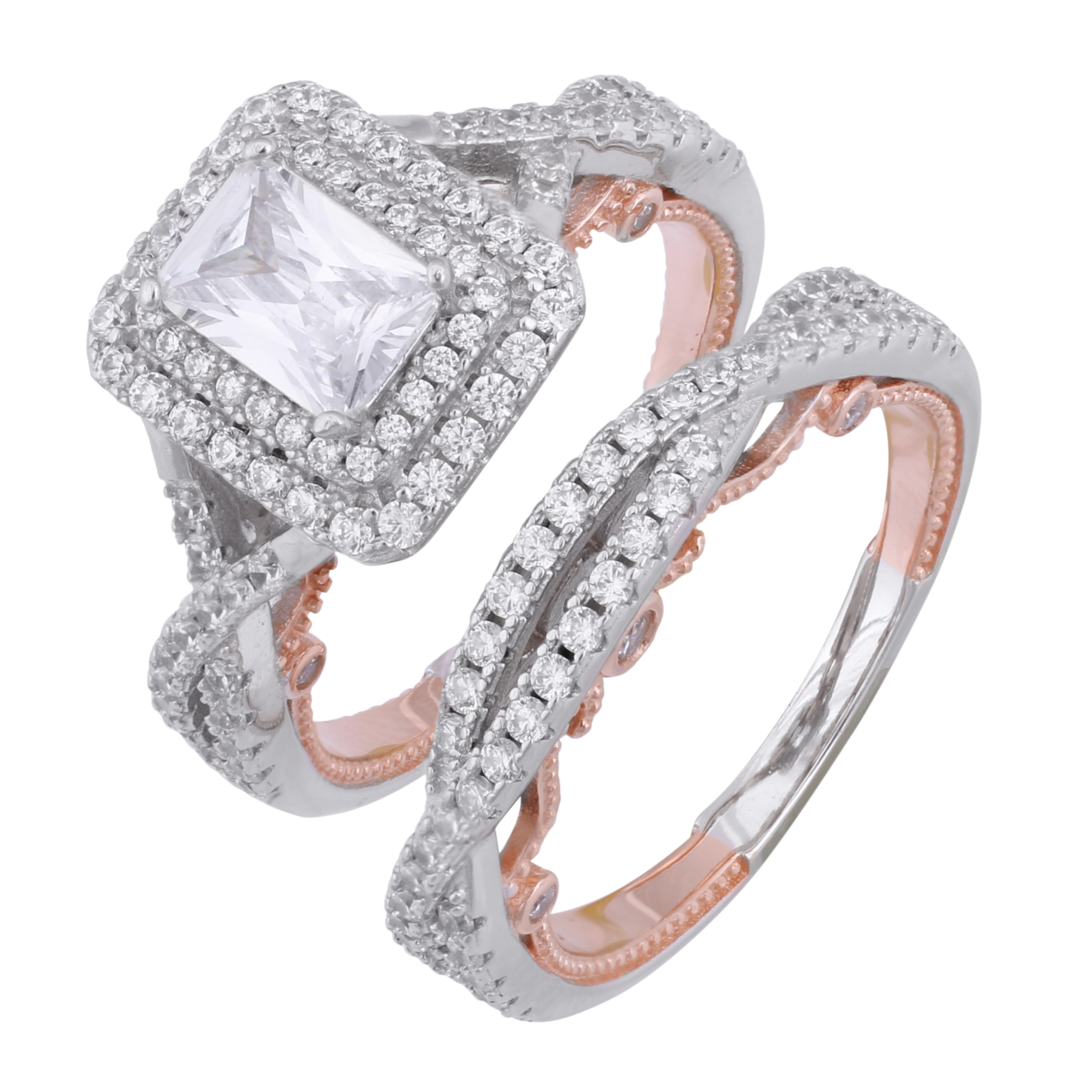 انگشتر نقره زنانه کد R3288 مجموعه 2 عددی