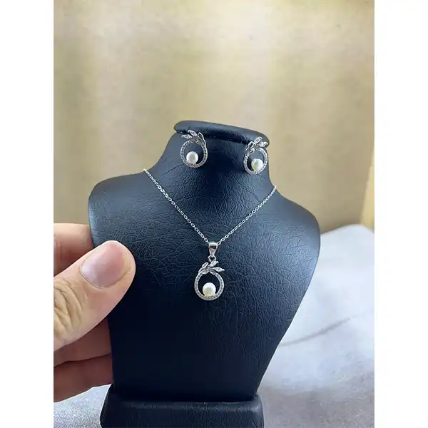 نیم ست نقره زنانه مدل خوشه و مروارید کد 9778845