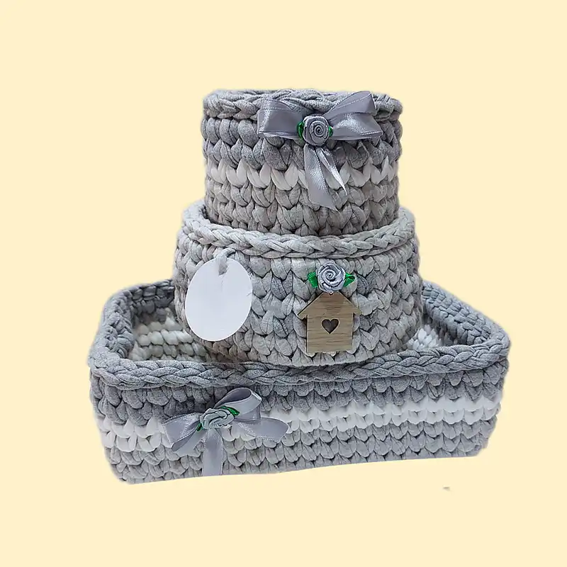 سبد قلاب بافی تریکو طرح سیسمونی کد 2 مجموعه 3 عددی