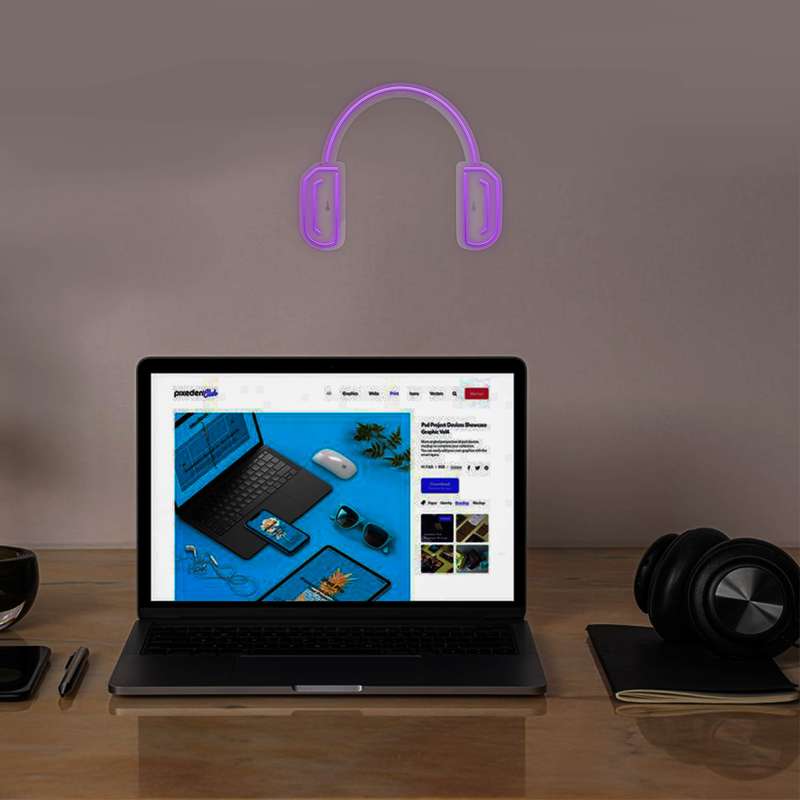 چراغ دیواری نئون دیزاین طرح Headphone_PR