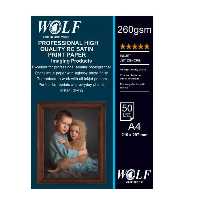 کاغذ چاپ گلاسه ولف مدل RC 260 سایز A4 بسته 50 عددی