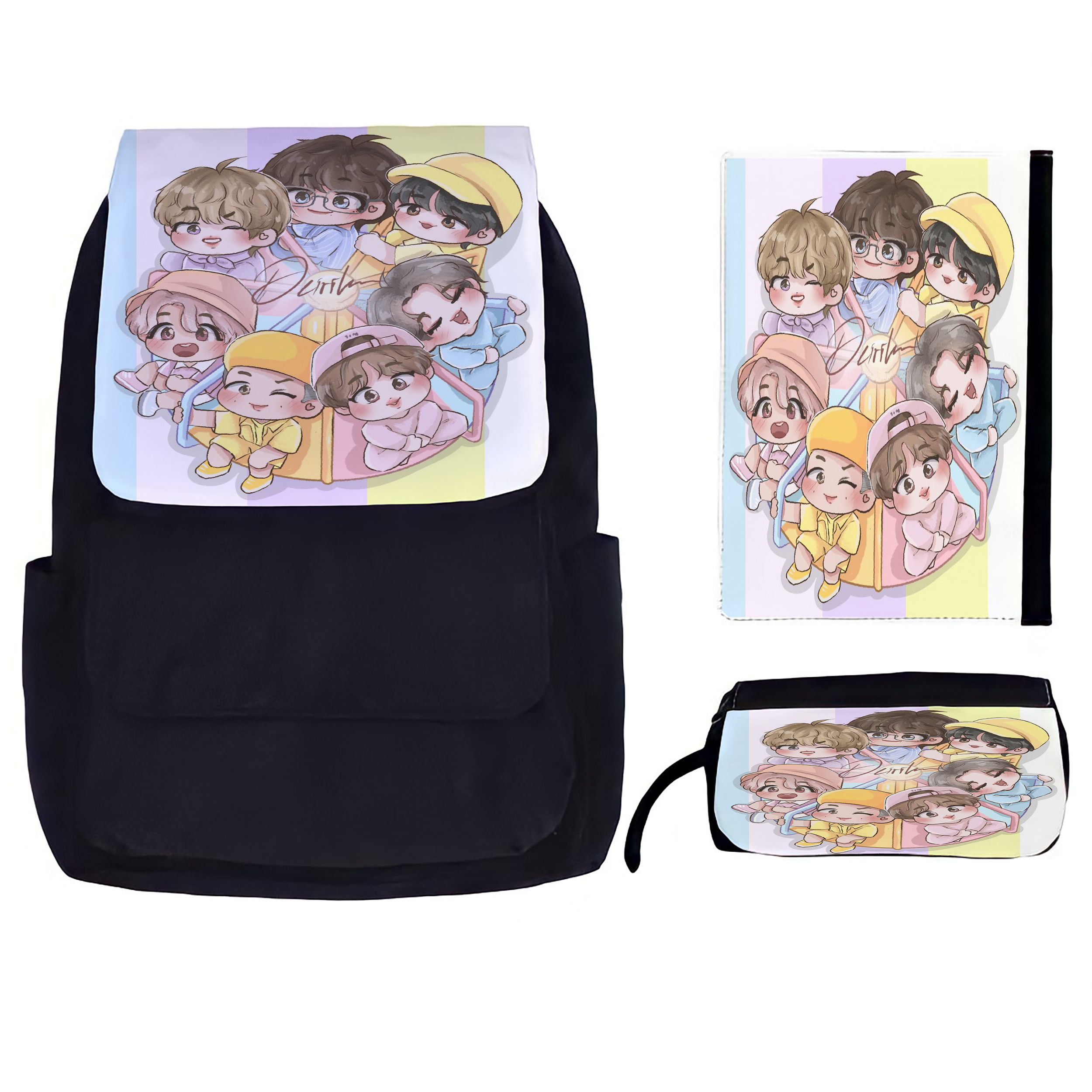 کوله پشتی مدل BTS Festa 018 به همراه جامدادی و کلاسور