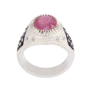 انگشتر نقره مردانه بازرگانی میلادی مدل سنگ یاقوت رکاب دست ساز کد AM_2546