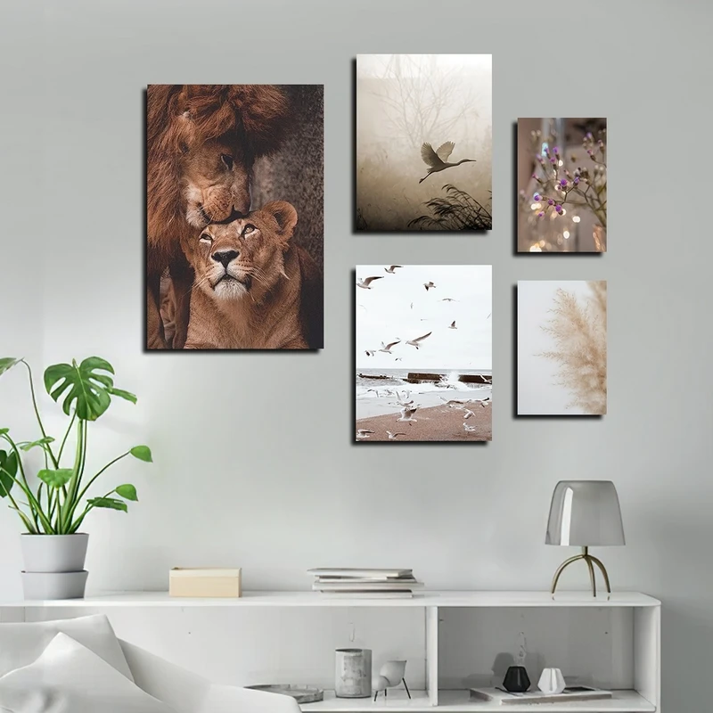 تابلو شاسی بکلیت طرح طبیعت و حیات وحش شیر مدل SH-2393 مجموعه 5 عددی