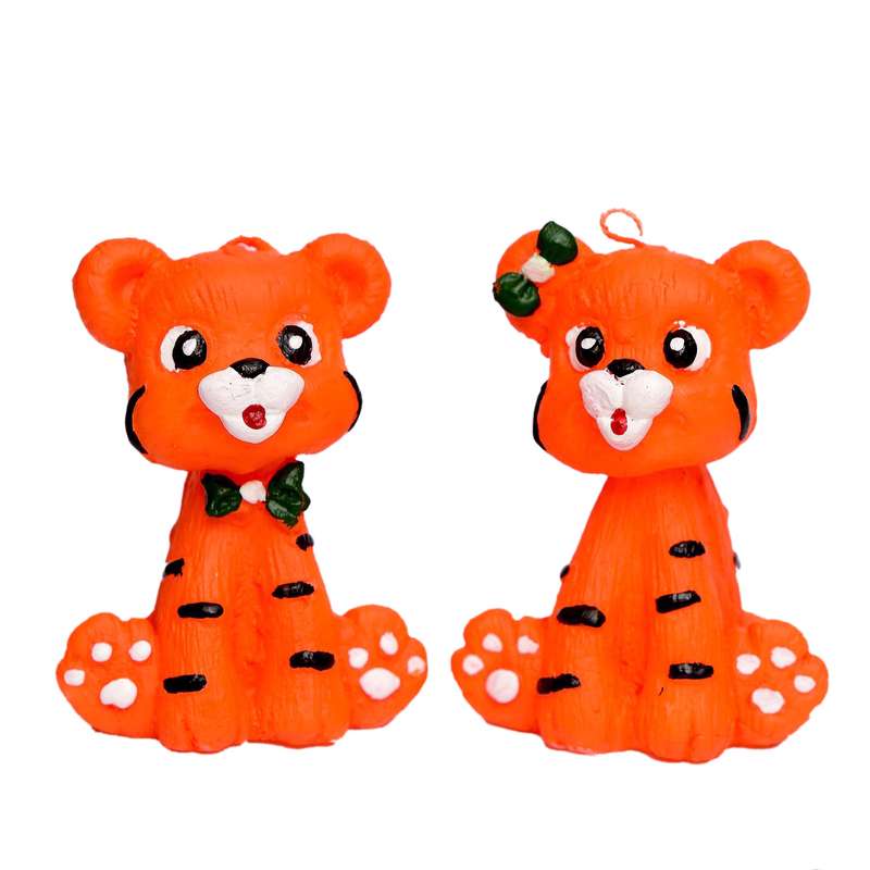 شمع دست ساز طرح ببر پاپیون دختر وپسر مجموعه 2 عددی