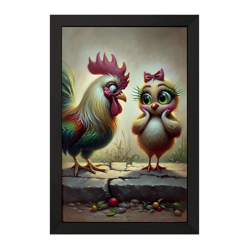 تابلو خندالو مدل مرغ و خروس بامزه کد F5526