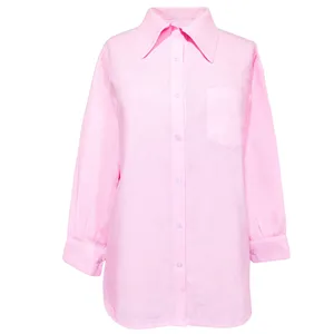شومیز آستین بلند یقه برگردان زنانه مدل Chemise-Pi-01 رنگ صورتی