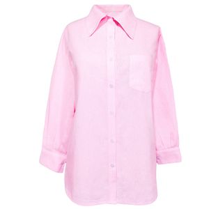 شومیز آستین بلند یقه برگردان زنانه مدل Chemise-Pi-01 رنگ صورتی