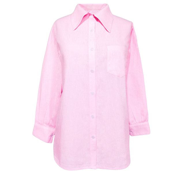 شومیز آستین بلند یقه برگردان زنانه مدل Chemise-Pi-01 رنگ صورتی