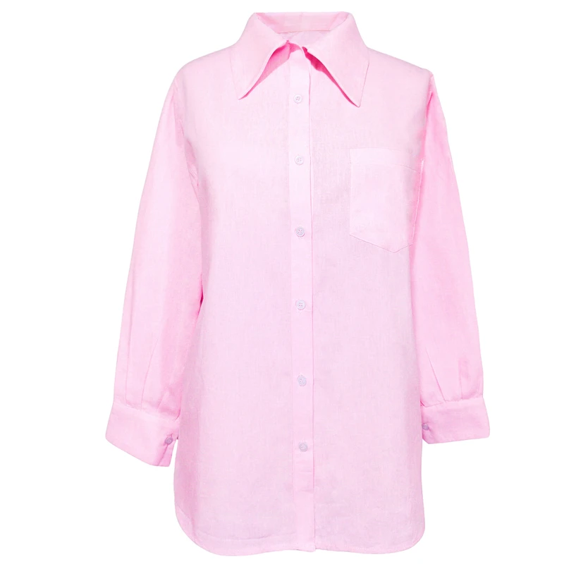 شومیز آستین بلند یقه برگردان زنانه مدل Chemise-Pi-01 رنگ صورتی