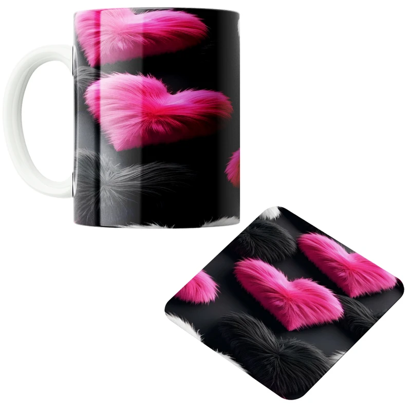 ماگ پاد آفرین مدل قلب مخملی کد 01 به همراه زیر لیوانی