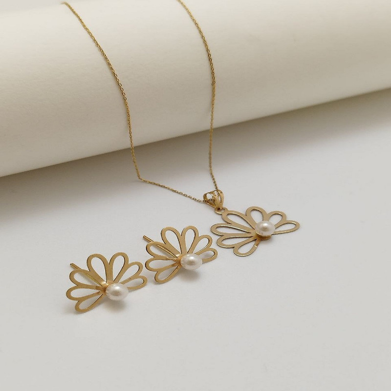 نیم ست طلا 18 عیار زنانه گنجینه هنر خوش نشین مدل گل N22