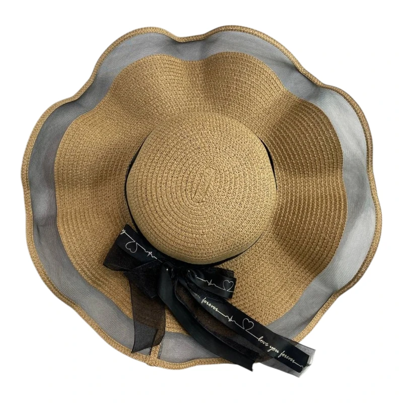 کلاه حصیری زنانه مدل ساحلی دالبری لبه توری ۰۳