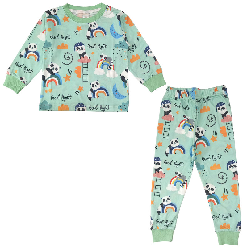 ست تی شرت و شلوار پسرانه مدل پاندا کد 3527 رنگ سبز