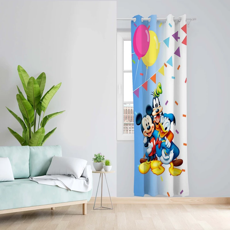 پرده طرح میکی موس مدل مخمل پانچی کد 5273L z سایز 140x200 سانتی متر