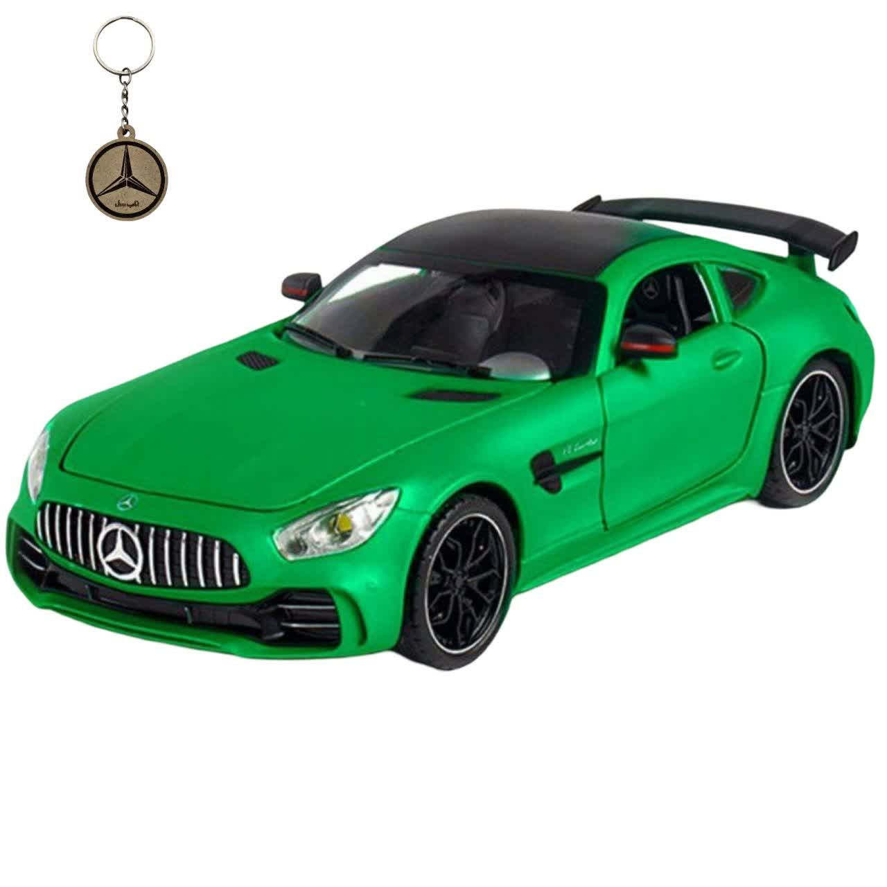 ماکت ماشین ناب سل مدل مرسدس  بنز چه ژی دودزا فلزی اسپرت چراغدار موزیکال  MERCDES BENZ AMG GTR NAAB001 به همراه جاسوییچی