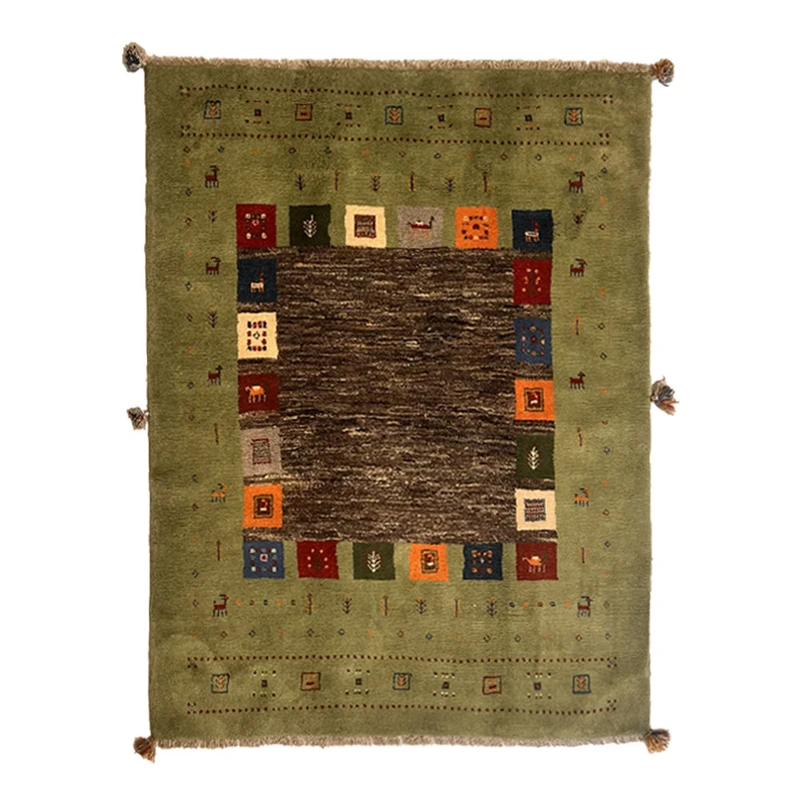  گبه دستبافت قشقایی سه متری کد NKP.RJ0027 زمینه سبز