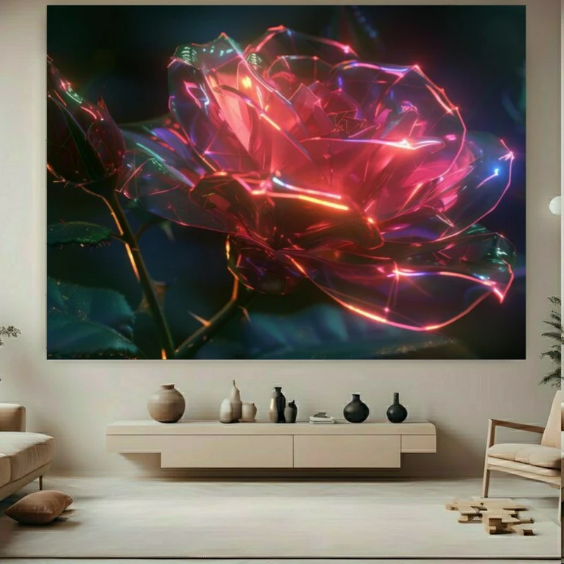  تابلو بوم طرح مخمل گل مدل نئون کد FP105961