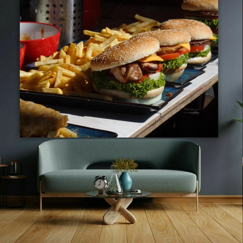 پوستر طرح فست فود مدل همبرگر و سیب زمینی کد GR1214