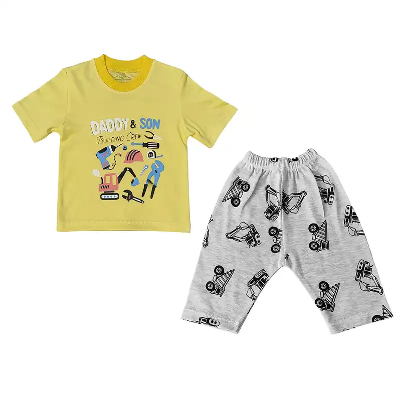 ست تی شرت آستین کوتاه و شلوارک بچگانه سپیدپوش مدل بیل مکانیکی و ابزار کد 140291