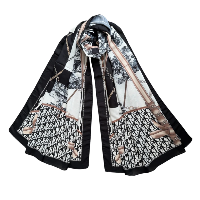 شال زنانه مدل نخی طرح جنگل طبیعت چهار فصل