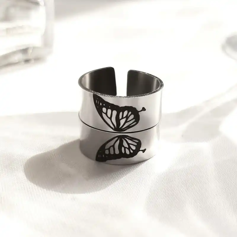 ست انگشتر زنانه و مردانه مدل پروانه 45