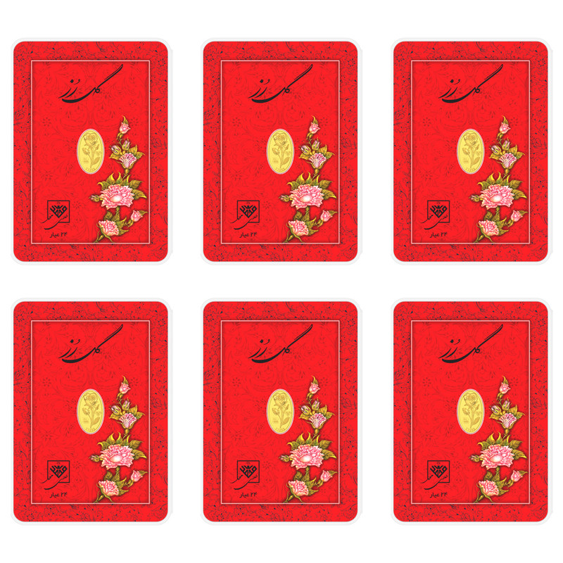 شمش طلا 24 عیار سین سان مدل گل رز کد SN100 مجموعه 6 عددی