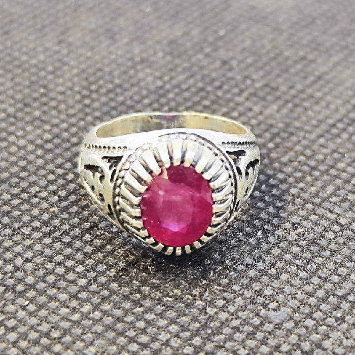 انگشتر نقره مردانه مدل سنگ یاقوت آفریقایی کد 77