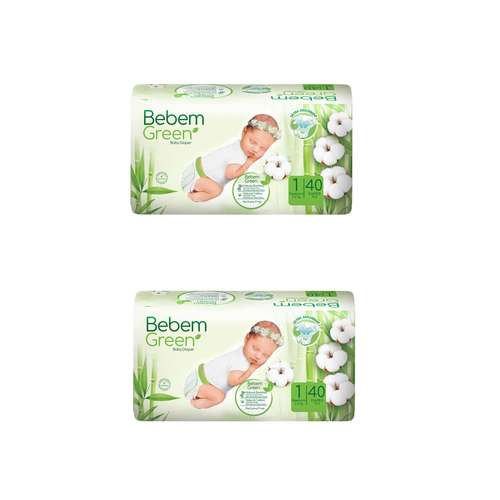 پوشک بچه ببم مدل green11 سایز 1 دو بسته 40 عددی 