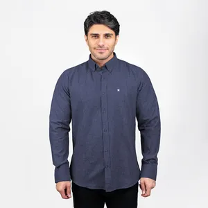 پیراهن آستین بلند مردانه برانگو مدل پشم ساده رنگ آبی نفتی