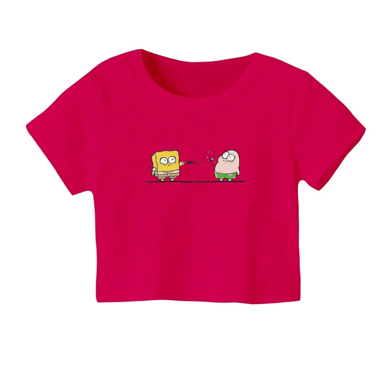 کراپ‌ تی‌شرت آستین کوتاه زنانه مدل پاتریک و باب اسفنجی