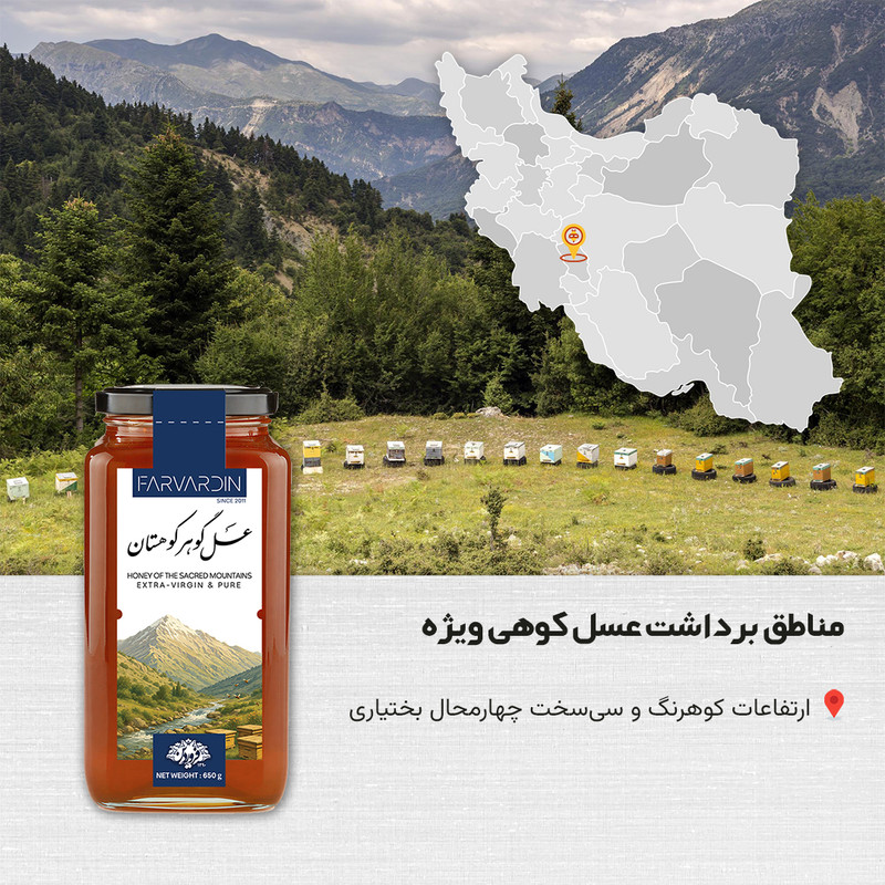 عسل طبیعی چهل گیاه کوهستان فروردین - 650 گرم