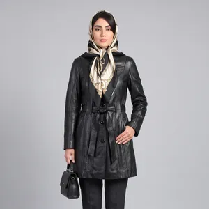 کت چرم بلند زنانه چرم طبیعی نیکلاس مدل 9701