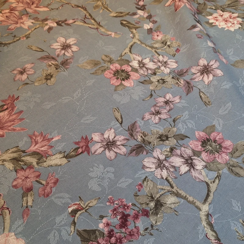 پارچه ملحفه عرض ۲ متر مدل گلدار  رنگ آبی - طوسی