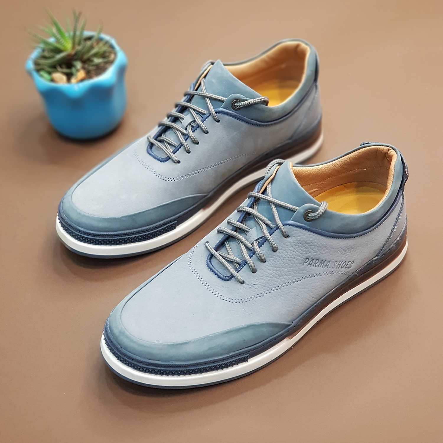 کفش روزمره مردانه مدل چرم طبیعی کد 0079 رنگ آبی