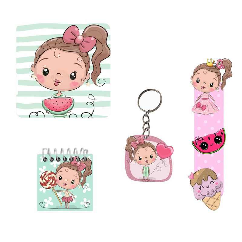 بسته لوازم التحریر مدل دختر هندوانه ای فانتزی مجموعه 4 عددی