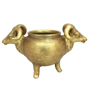 گلدان سفالی طرح دو سر بز پتینه