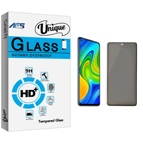 محافظ صفحه نمایش حریم شخصی ای اف اس مدل Unique Glass مناسب برای گوشی موبایل شیائومی Redmi Note 9s