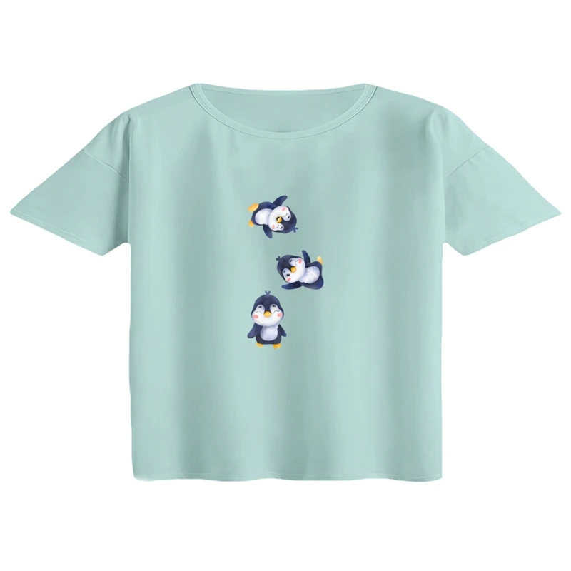 کراپ تی‌شرت آستین کوتاه زنانه مدل پنگوئن معلق