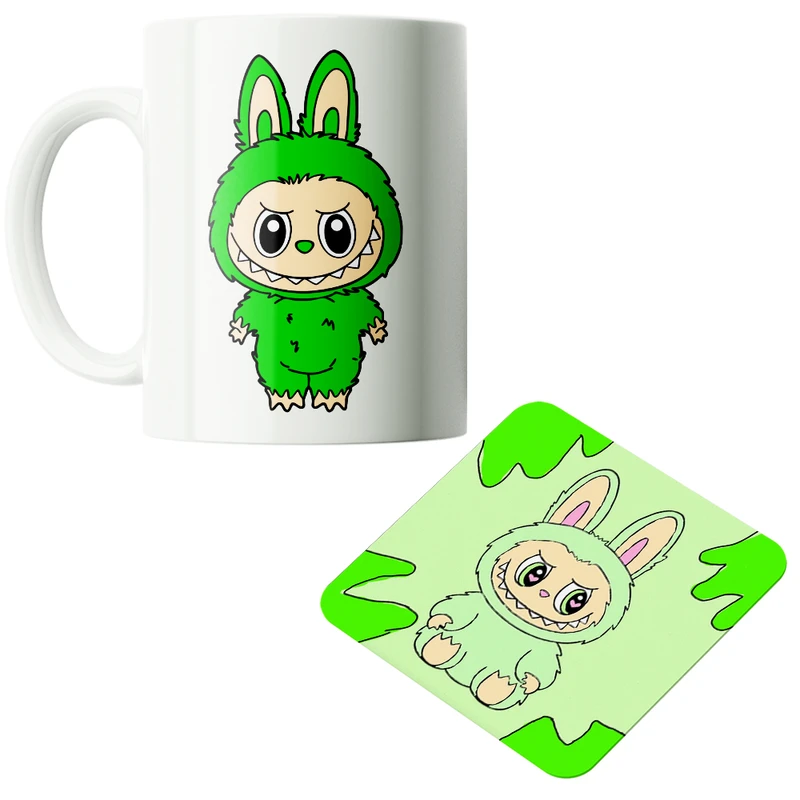 ماگ پاد آفرین مدل عروسک لبوبو کد PZ455 به همراه زیرلیوانی