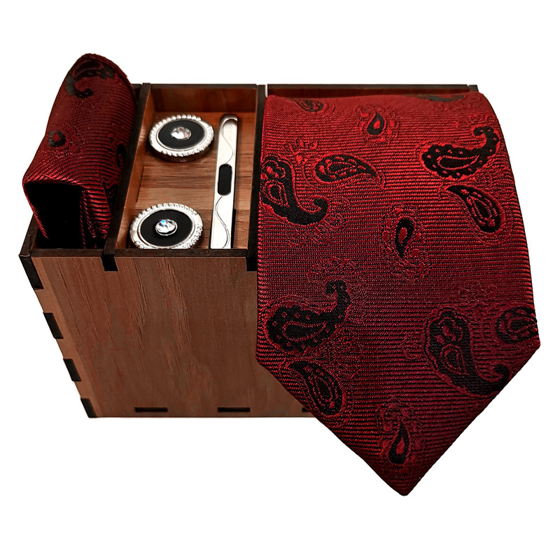 ست کراوات و دستمال جیب و دکمه سردست و گیره کراوات مردانه مدل 548