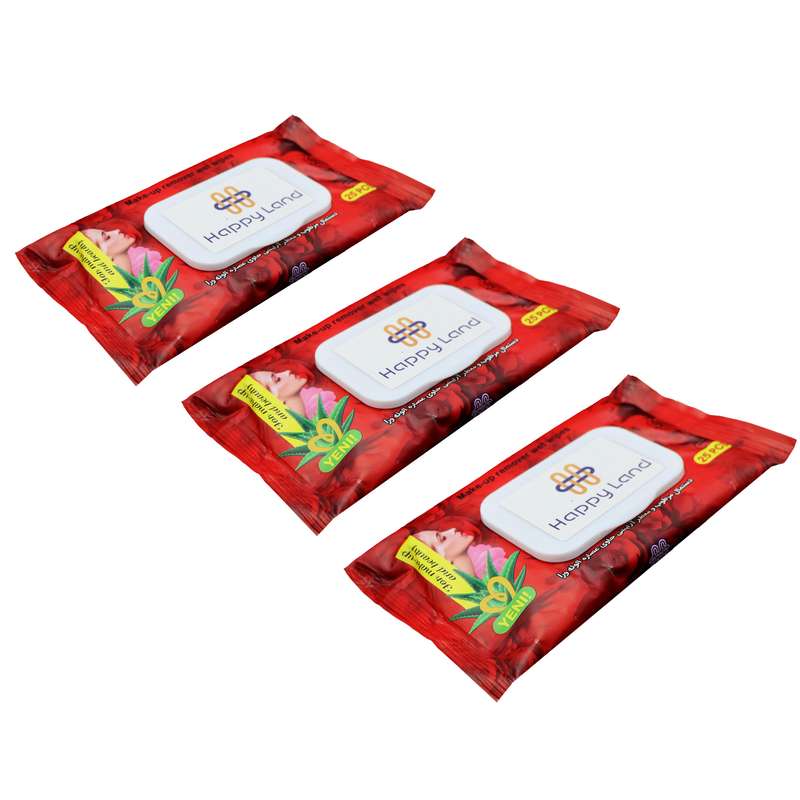 دستمال مرطوب هپی لند مدل Beauty مجموعه 3 عددی