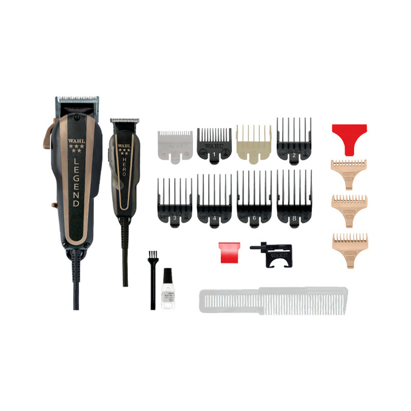 ماشین اصلاح موی سر و صورت وال پروفشنال مدل باربر کمبو بسته 2 عددی به همراه شانه یدک وال بسته 10 عددی