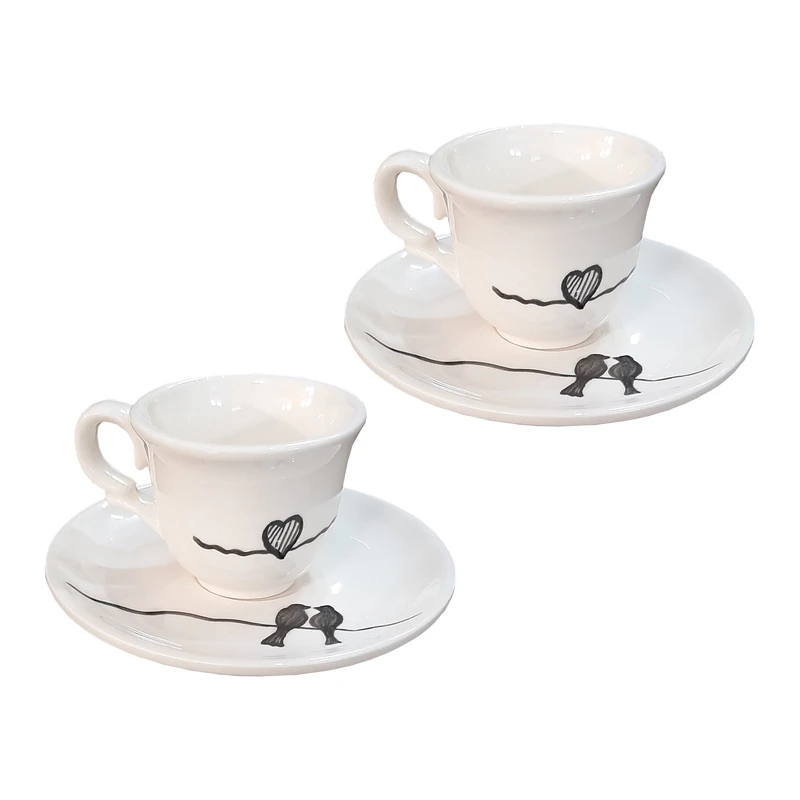 ست 4 تکه فنجان و نعلبکی سرامیکی طرح پرنده کد ZP34