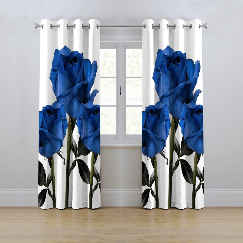 پرده مدل پانچی طرح گل رز سایز 280x145 سانتی متر